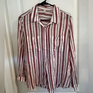 BP button up blouse size medium white and red stripe